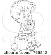 Poster, Art Print Of Black And White Boy Playing With A Kitten