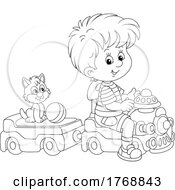 Poster, Art Print Of Black And White Boy And Kitten Playing On A Train