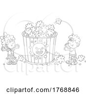 Black And White Children With A Giant Popcorn Bucket