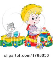 Poster, Art Print Of Boy And Kitten Playing On A Train
