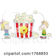 Poster, Art Print Of Children With A Giant Popcorn Bucket