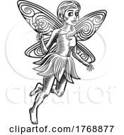 Fairy Vintage Woodcut Art Style Cartoon Mascot