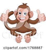 Poster, Art Print Of Monkey Cartoon Animal Giving Double Thumbs Up