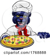 Poster, Art Print Of Panther Pizza Chef Cartoon Restaurant Mascot Sign