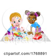 Little Girls Playing With Car And Painting