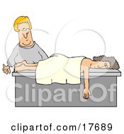 Female Caucasian Masseuse About To Wake Up A Relaxed Customer That Fell Asleep During A Massage