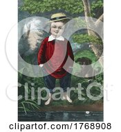 Poster, Art Print Of Barefoot Boy And Puppy At A River