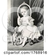 Poster, Art Print Of Girl Holding A Frame And Playing With A Dog