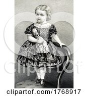 Girl Holding A Doll And Standing On A Chair