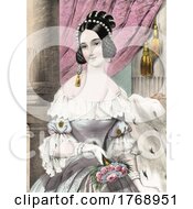 Poster, Art Print Of Historical Portrait Of A Lady Sitting With Flowers