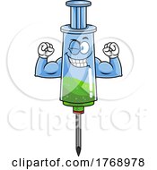 Cartoon Vaccine Syringe Mascot Flexing
