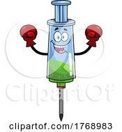 Cartoon Vaccine Syringe Mascot Wearing Boxing Gloves