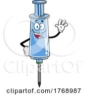Poster, Art Print Of Cartoon Vaccine Syringe Mascot Waving