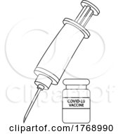 Poster, Art Print Of Cartoon Black And White Vaccine Syringe And Vial