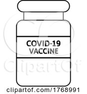 Poster, Art Print Of Cartoon Black And White Covid Vaccine Vial