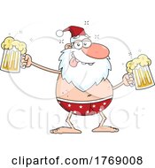 Poster, Art Print Of Cartoon Drunk Santa Holding Beer Mugs