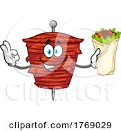 Cartoon Meat Kebab Mascot Holding A Sandwich