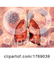 Poster, Art Print Of 3d Medical Background With Lungs And Covid 19 Virus Cells