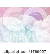 Poster, Art Print Of Sky Background With Sugar Cotton Candy Clouds And Stars