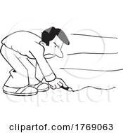 Poster, Art Print Of Cartoon Black And White Frustrated Businessman Drawing The Bottom Line