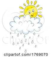 Poster, Art Print Of Cartoon Cheerful Sun And Rain Cloud