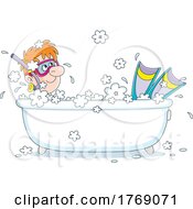 Cartoon Man Wearing Snorkel Gear In A Bath Tub by Alex Bannykh
