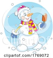 Poster, Art Print Of Cartoon Snowman Eating A Popsicle