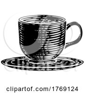 Poster, Art Print Of Coffee Tea Cup Hot Drink Mug Woodcut Etching
