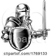 Poster, Art Print Of Medieval Knight Sword And Shield Vintage Woodcut