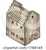 Medieval Building Map Icon Vintage Illustration