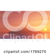 Poster, Art Print Of 3d Island In The Ocean Against A Sunset Sky