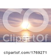 Poster, Art Print Of 3d Ocean Landscape Against A Sunset Sky