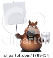 3d Chubby Brown Horse On A White Background