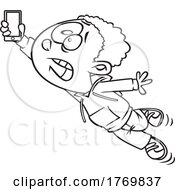 Poster, Art Print Of Cartoon Black And White Boy With Fast Cellular