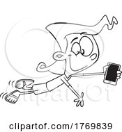 Cartoon Black And White Girl Enjoying Fast Cellular