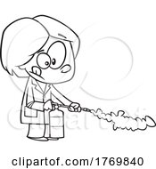 Cartoon Black And White Girl Using A Fire Extinguisher In Science Class