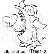 Cartoon Black And White Monster Eating A Heart