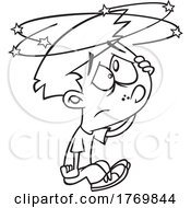 Cartoon Black And White Boy Seeing Stars by toonaday