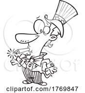 Cartoon Black And White Uncle Sam With A Firework In His Mouth by toonaday