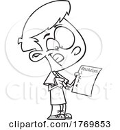 Cartoon Black And White Boy Writing A Resolutions List by toonaday