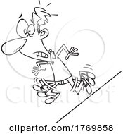Cartoon Black And White Man On A Slippery Slope