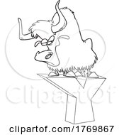 Cartoon Black And White Yak On A Letter Y