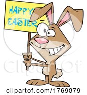 Poster, Art Print Of Cartoon Bunny Holding A Happy Easter Sign