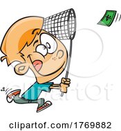 Poster, Art Print Of Cartoon Boy Chasing Money With A Net