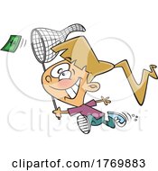 Poster, Art Print Of Cartoon Girl Chasing Money With A Net
