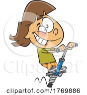 Cartoon Girl Playing On A Pogo Stick