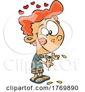 Poster, Art Print Of Cartoon Boy Playing She Loves Me With Flower Petals
