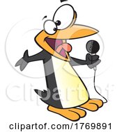 Cartoon Penguin Singing With A Microphone