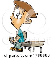 Poster, Art Print Of Cartoon Boy Sneaking A Text In Class