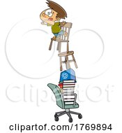Cartoon Boy Reaching From A Tall Stack by toonaday